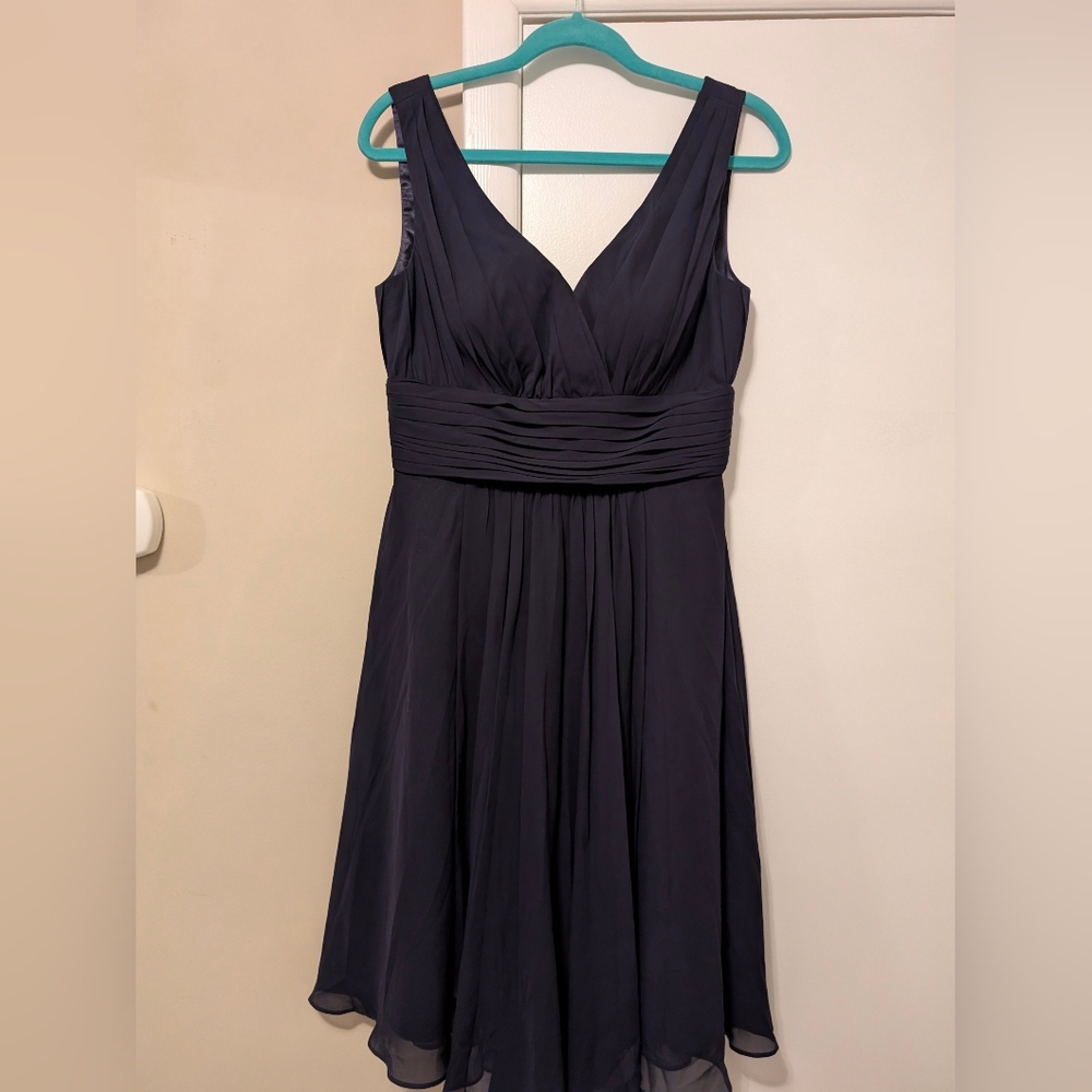 Navy Blue Sleeveless Wedding Guest Bridesmaid Midi Dress W/ Cups Sz 8 NWOT